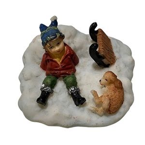 O'Well Santa's Workshop Christmas Village Child with Dog & Sled Figurine